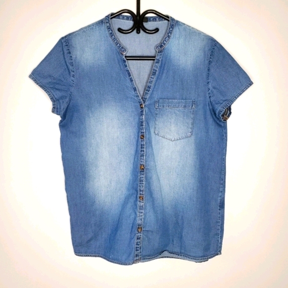 Denim button down short sleeve shirt 40 - Picture 1 of 7